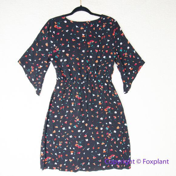 Estelle black red floral print mini dress twisted front, elastic waist,‎ size M - Picture 6 of 9